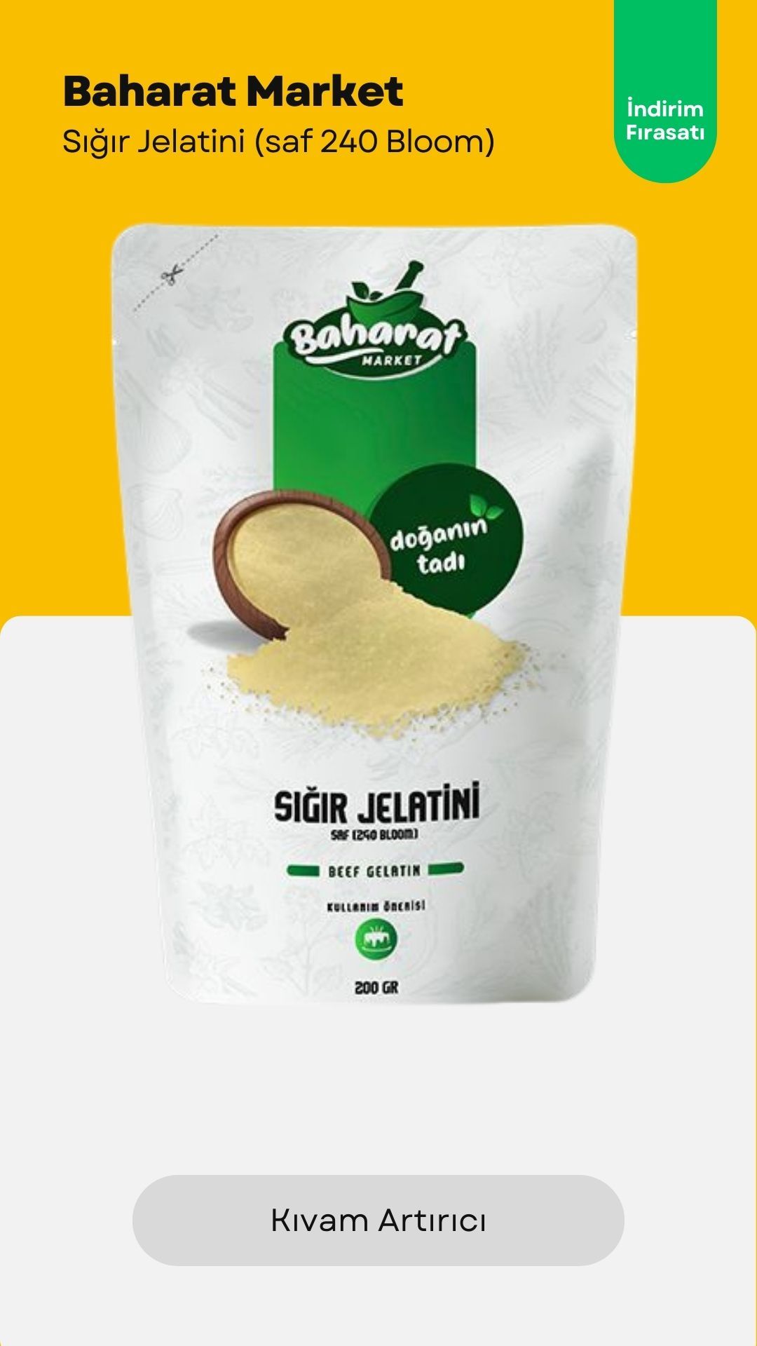 Sığır Jelatini (saf) 200gr (240 Bloom) Toz Jelatin